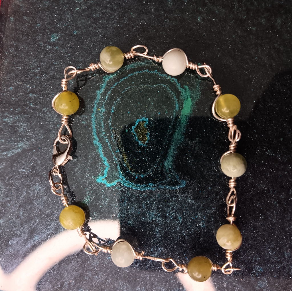 Protective & Healing Serpentine Jade Bracelet | Handmade Wire-Wrapped Jewelry
